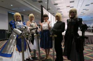 Saber cosplayers with Ayako Kawasumi! Photo credit:  Hikaru Kondo on Twitter